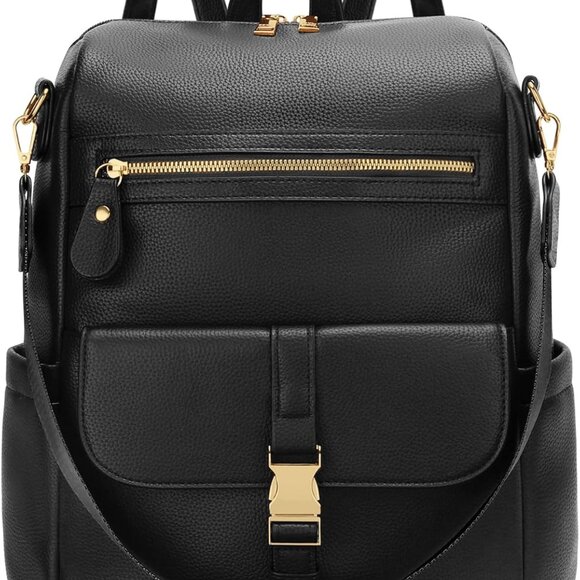 Leather Backpack for Women Anti-Theft Travel Work School with Luggage Strap - Picture 1 of 7